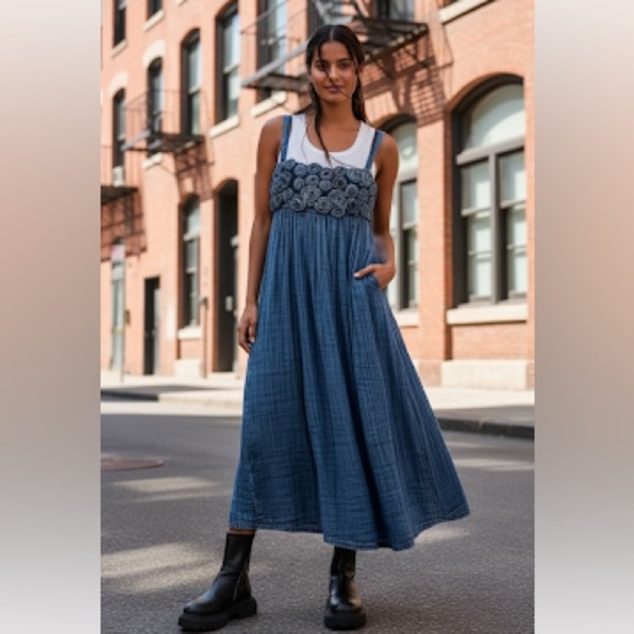 Free People Dolly Midi Floral Dress in Indigo - Picture 1 of 13